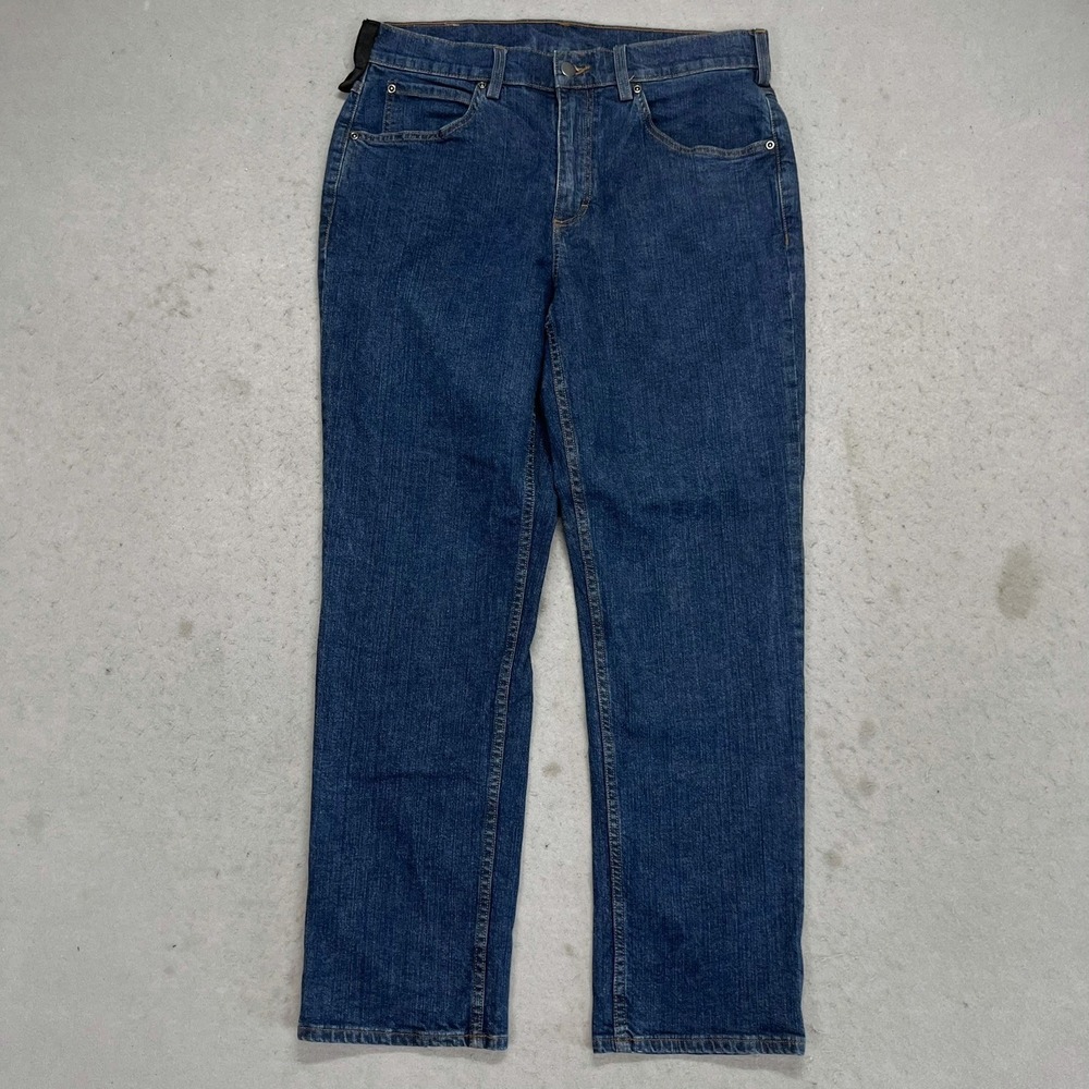 40 Grit by Duluth Trading Mens Standard Fit Jeans Dark Wash Blue 34x30 Denim